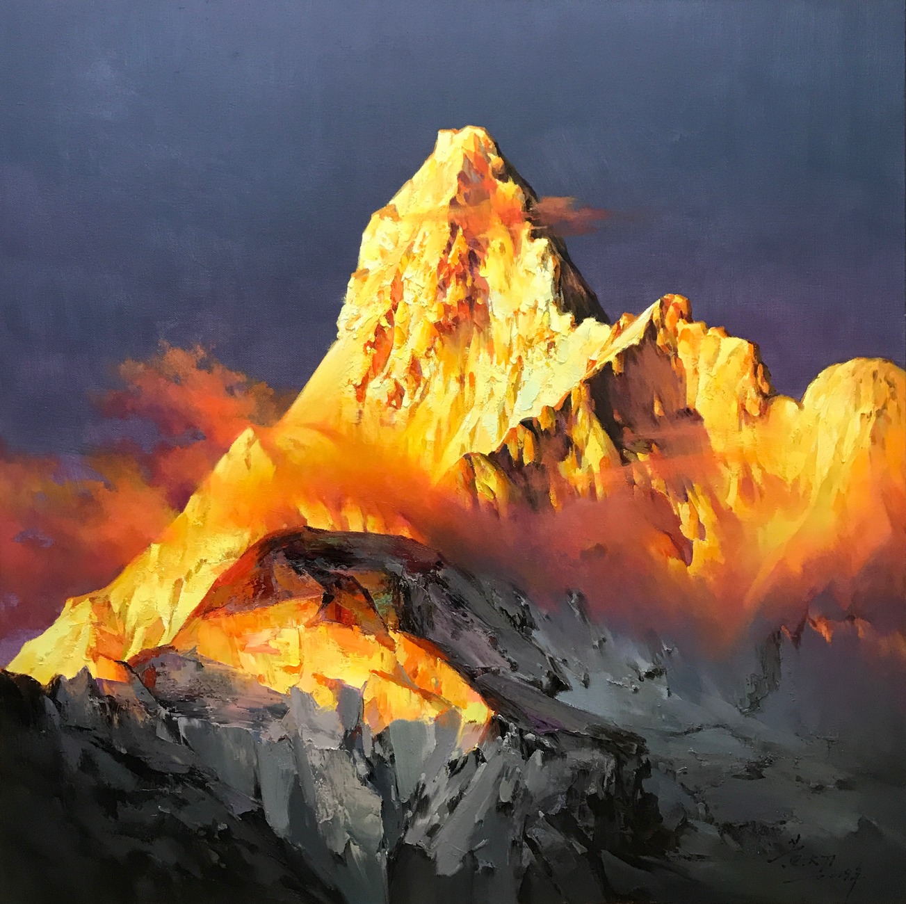 《日照金山·神女峰9》150x150cm 布面油画 2019年作品定制需要提前六个月