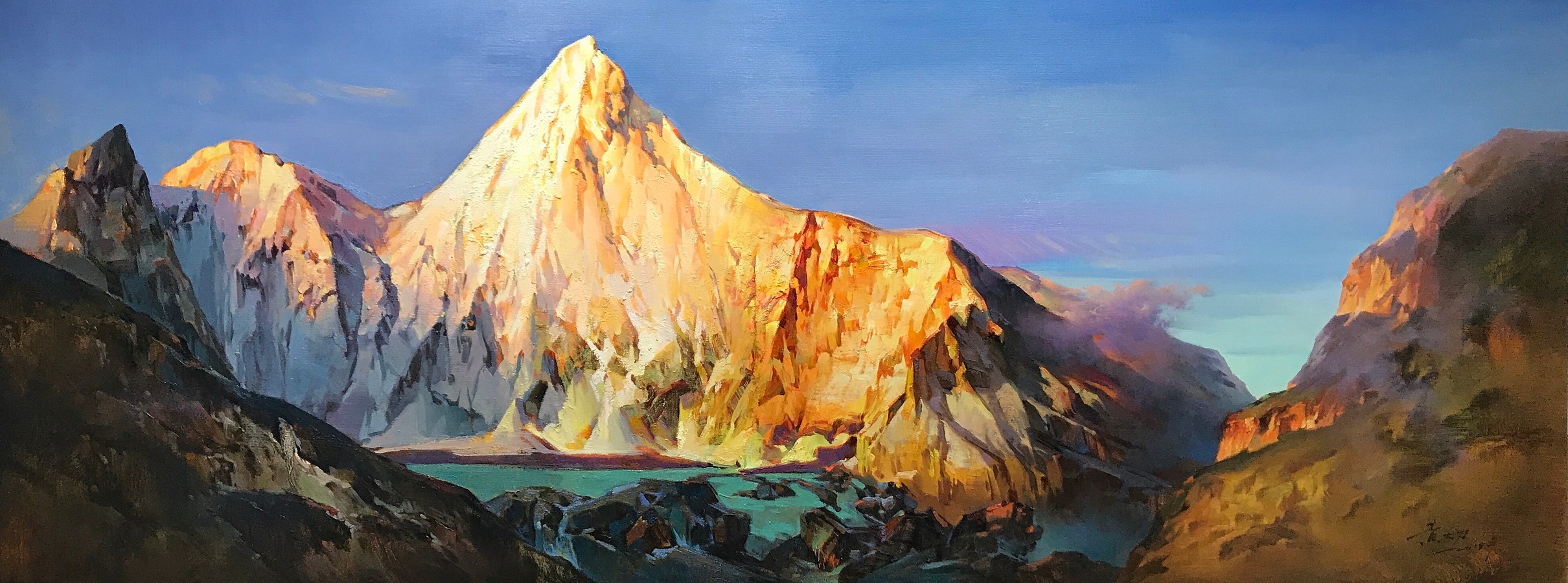 《日照金山·央迈勇》100x260cm 布面油画 2019年 作品定制需要提前六个月