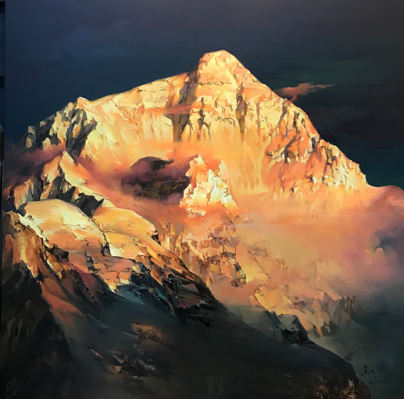 《日照金山·珠峰》150x150cm 布面油画 2019年 作品定制需要提前六个月 