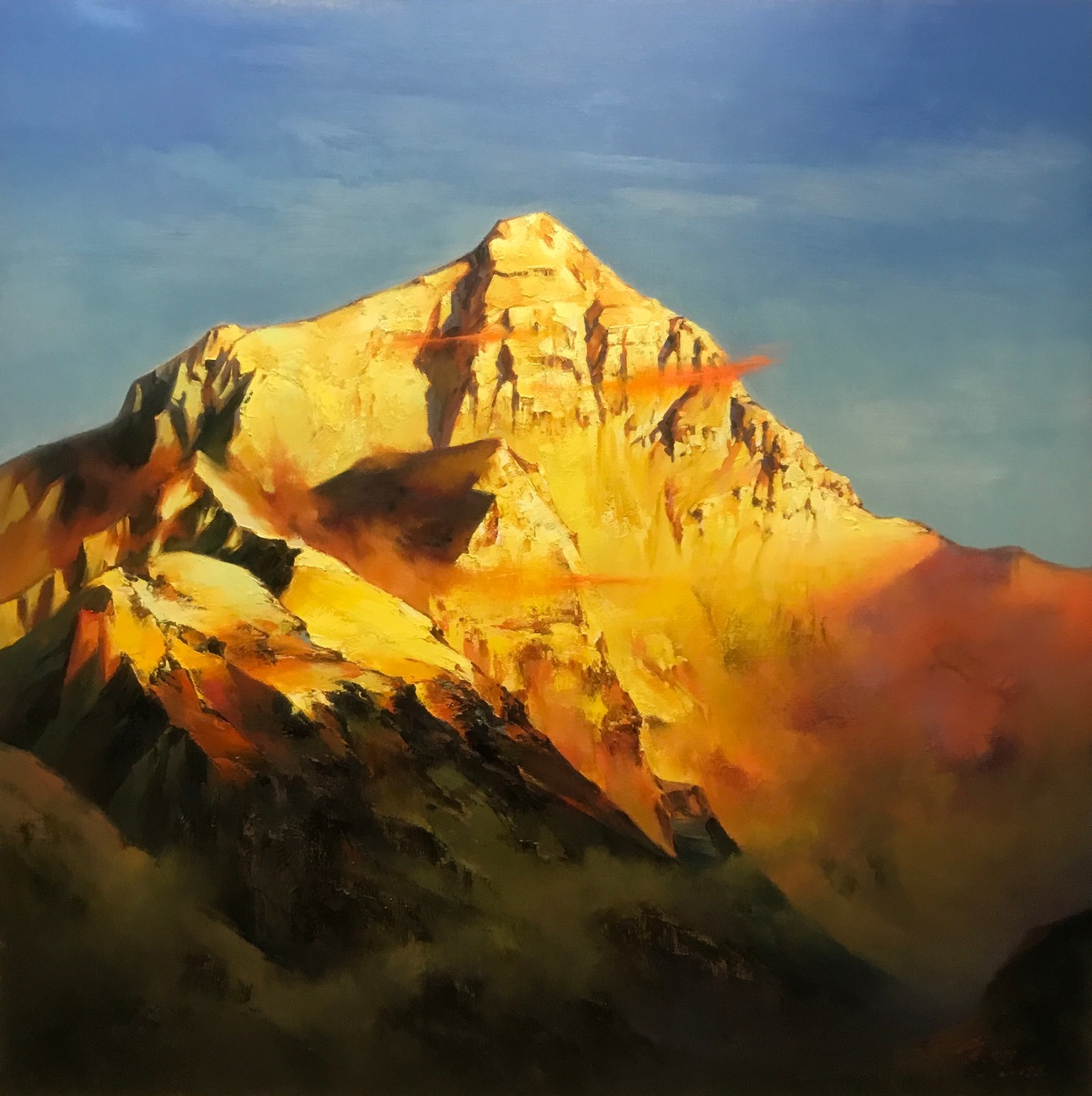 《日照金山·珠峰》150x150cm 布面油画 2019年 作品定制需要提前六个月