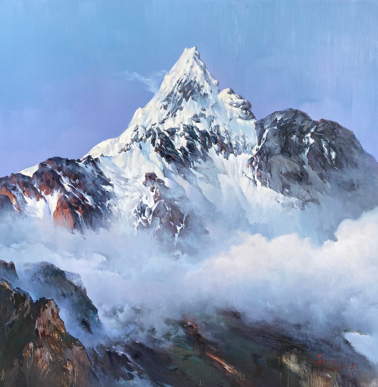 《梦幻雪山 150x150cm 布面油画 2020年 作品定制需要提前六个月
