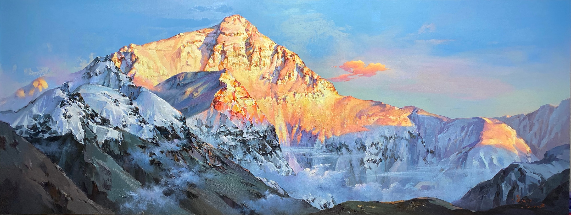 《日照金山·珠峰》100x260cm 布面油画 2020年 作品定制需要提前六个月