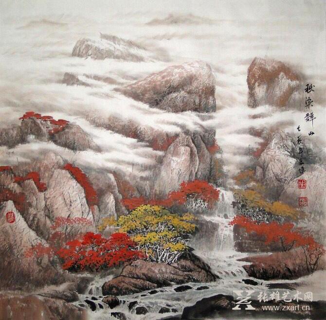 胡爱民国画作品-秋染群山